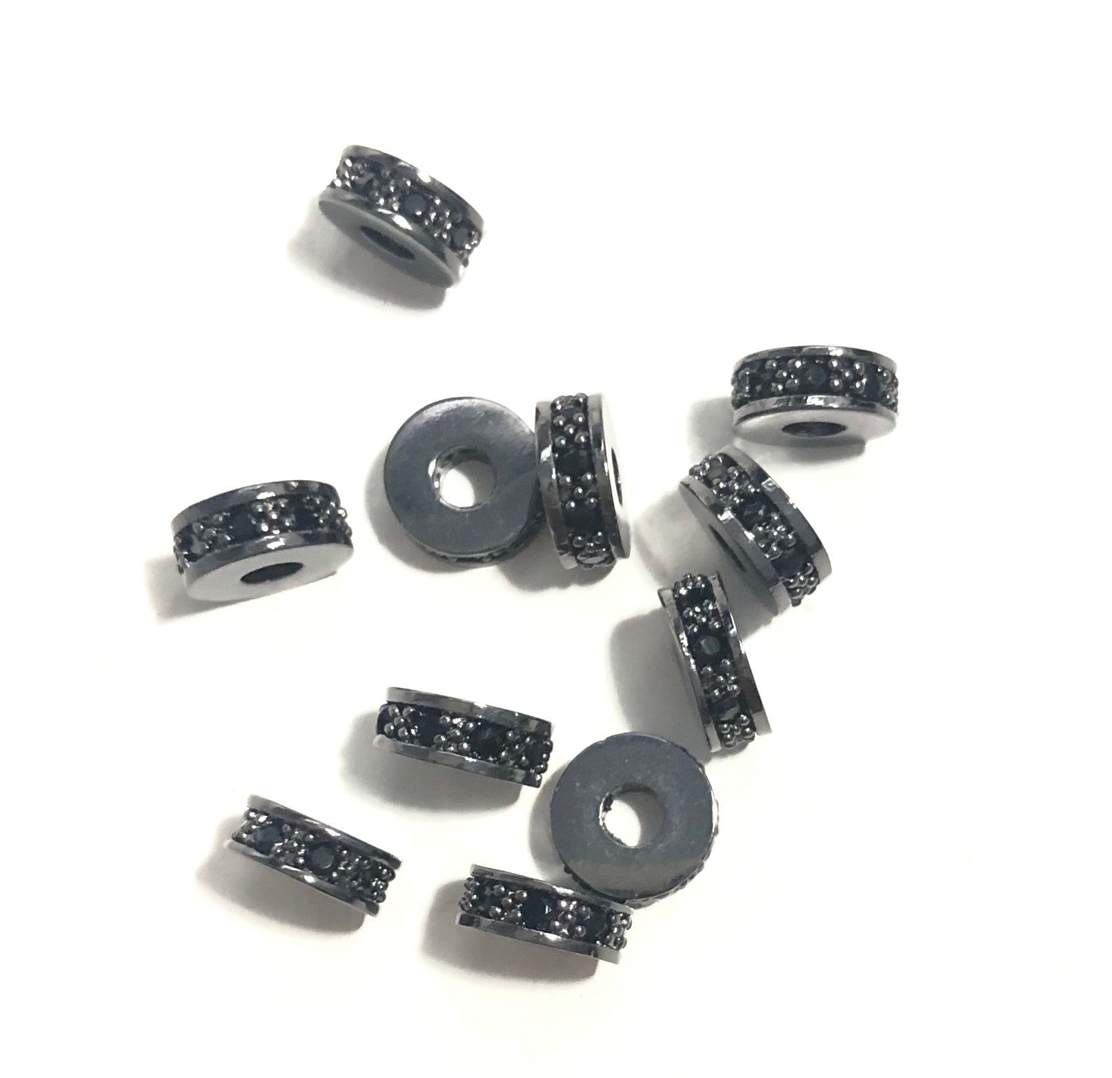 20pcs/lot 7*3mm Black CZ Paved Wheel Rondelle Spacers Black CZ Paved Spacers Rondelle Beads Charms Beads Beyond