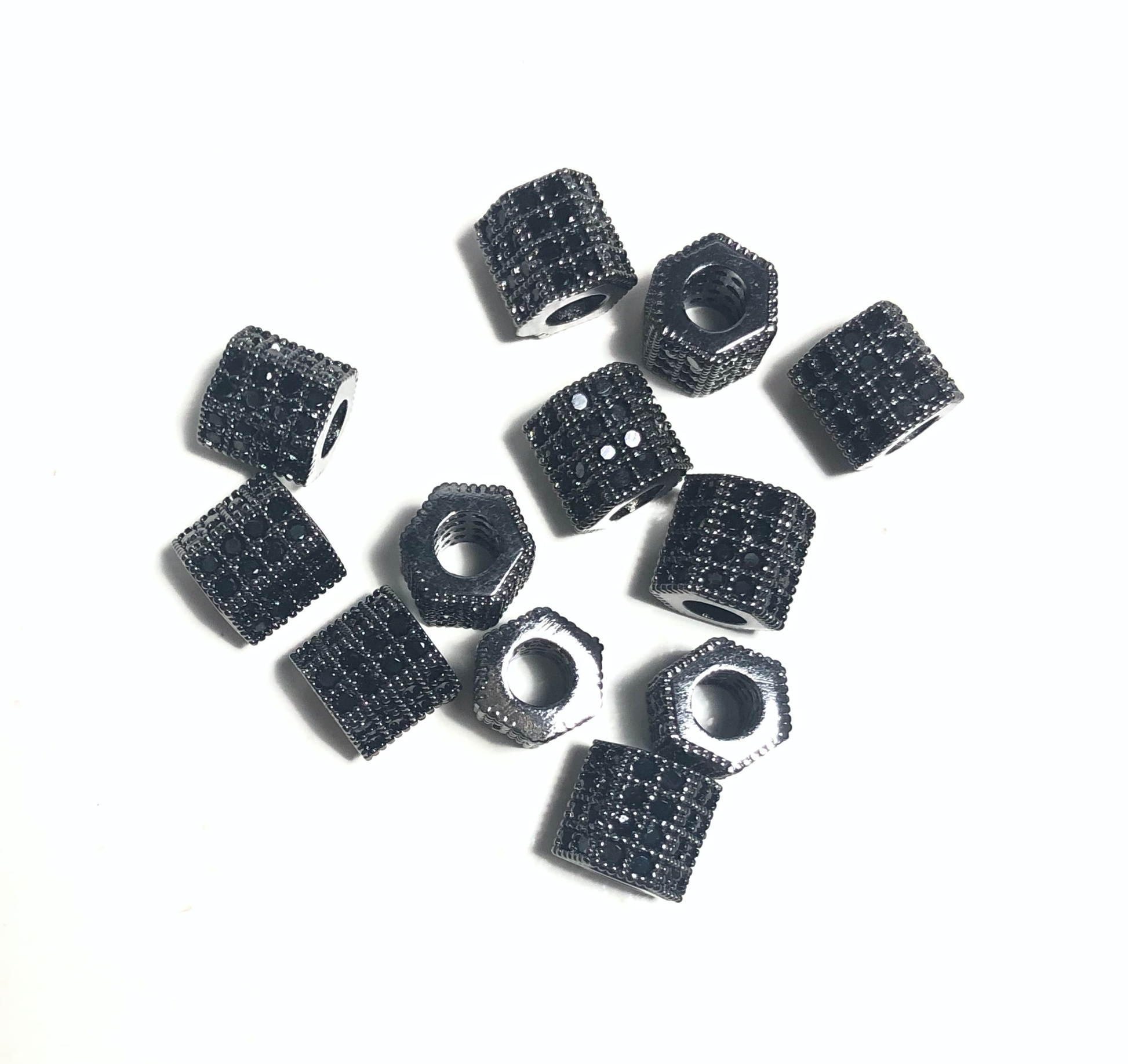 20pcs/lot 8*7mm Black CZ Paved Hexagon Rondelle Spacers Black CZ Paved Spacers Rondelle Beads Charms Beads Beyond