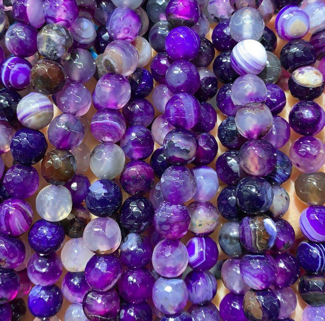 2 Strands/lot 10mm Purple Faceted Banded Agate Stone Beads Stone Beads Faceted Agate Beads Charms Beads Beyond