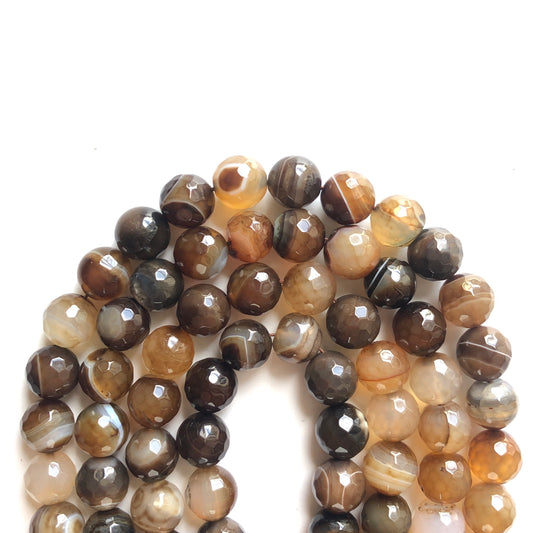2 Strands/lot 10mm Brown Faceted Banded Agate Stone Beads Stone Beads Faceted Agate Beads Charms Beads Beyond