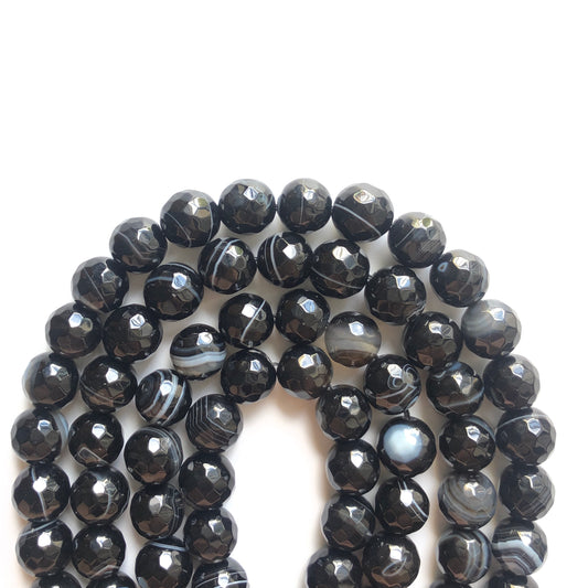 2 Strands/lot 10mm Black Faceted Banded Agate Stone Beads Stone Beads Faceted Agate Beads Charms Beads Beyond