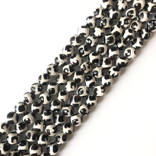 12mm White Black Faceted Tibetan Agate Stone Beads Stone Beads 12mm Stone Beads Tibetan Beads Charms Beads Beyond