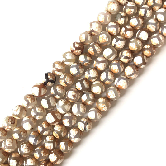 10mm Brown Cream Faceted Tibetan Agate Beads Stone Beads Tibetan Beads Charms Beads Beyond