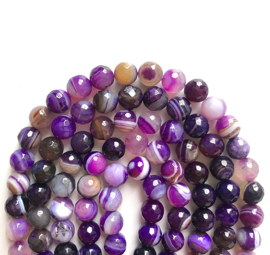 2 Strands/lot 10mm Purple Faceted Banded Agate Stone Beads Stone Beads Faceted Agate Beads Charms Beads Beyond