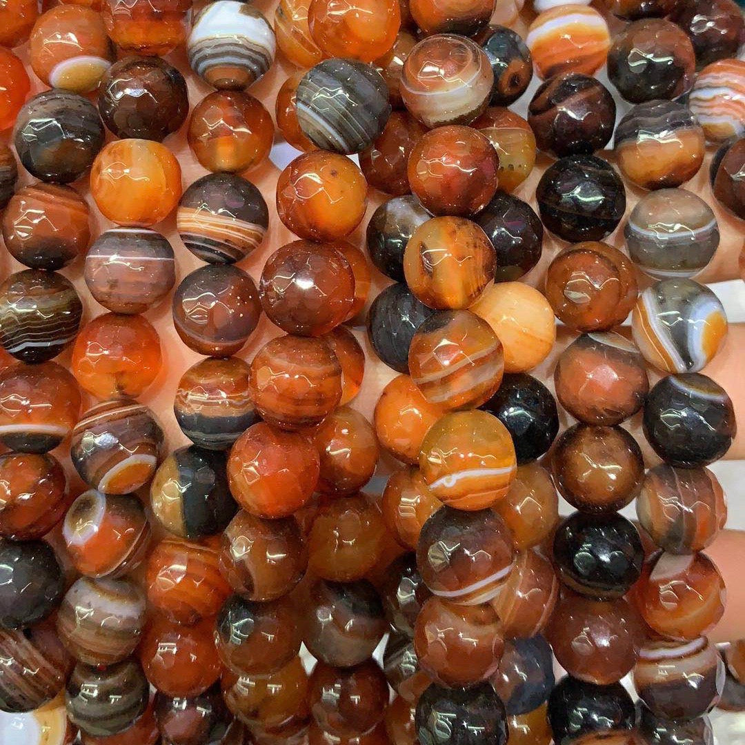 2 Strands/lot 10mm Orange & Black Faceted Banded Agate Stone Beads Stone Beads Faceted Agate Beads Charms Beads Beyond