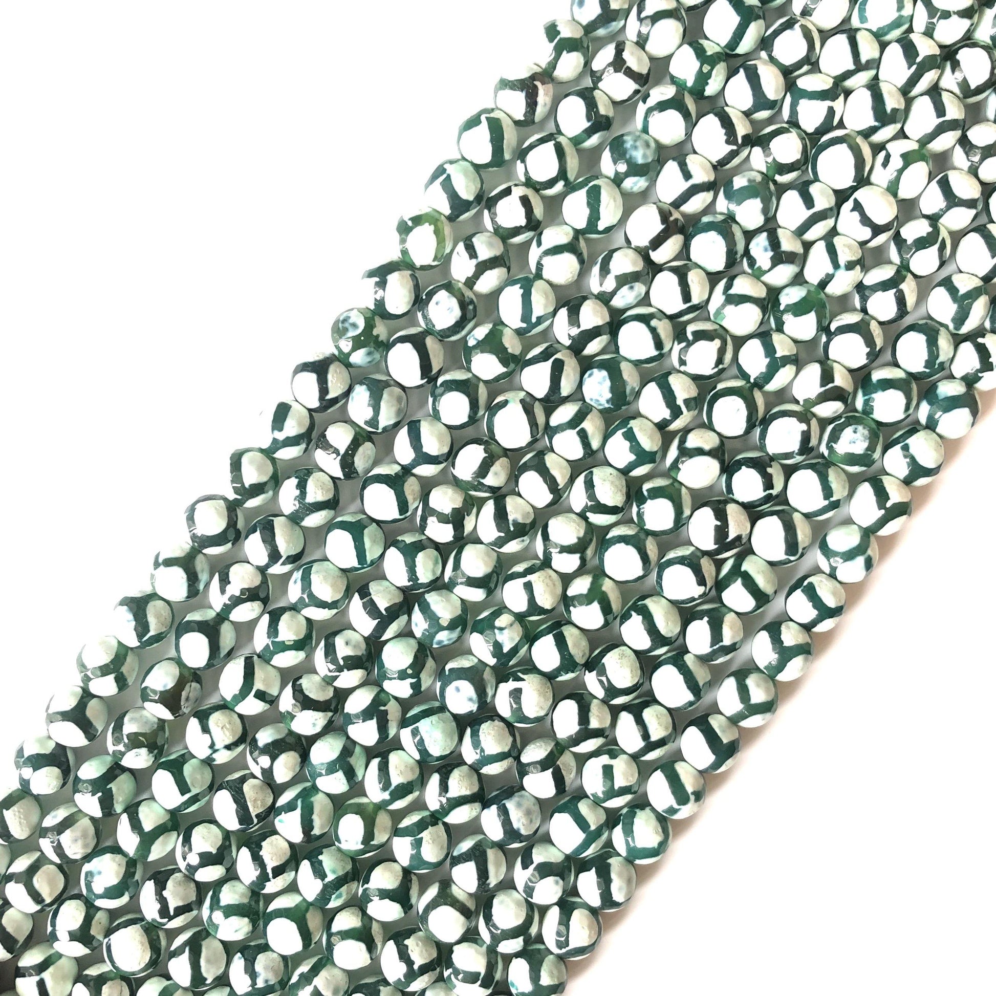10mm Green White Faceted Tibetan Agate Stone Beads Stone Beads Tibetan Beads Charms Beads Beyond
