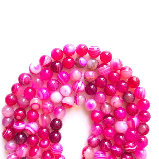 2 Strands/lot 10mm Fuchsia Banded Agate Round Stone Beads Stone Beads Breast Cancer Awareness Round Agate Beads Charms Beads Beyond