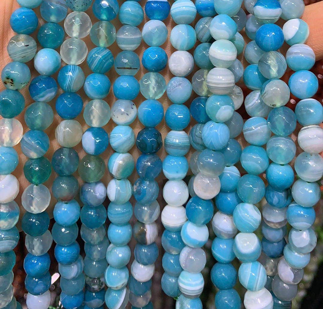 2 Strands/lot 10mm Turquoise Banded Faceted Agate Stone Beads Stone Beads Faceted Agate Beads Charms Beads Beyond