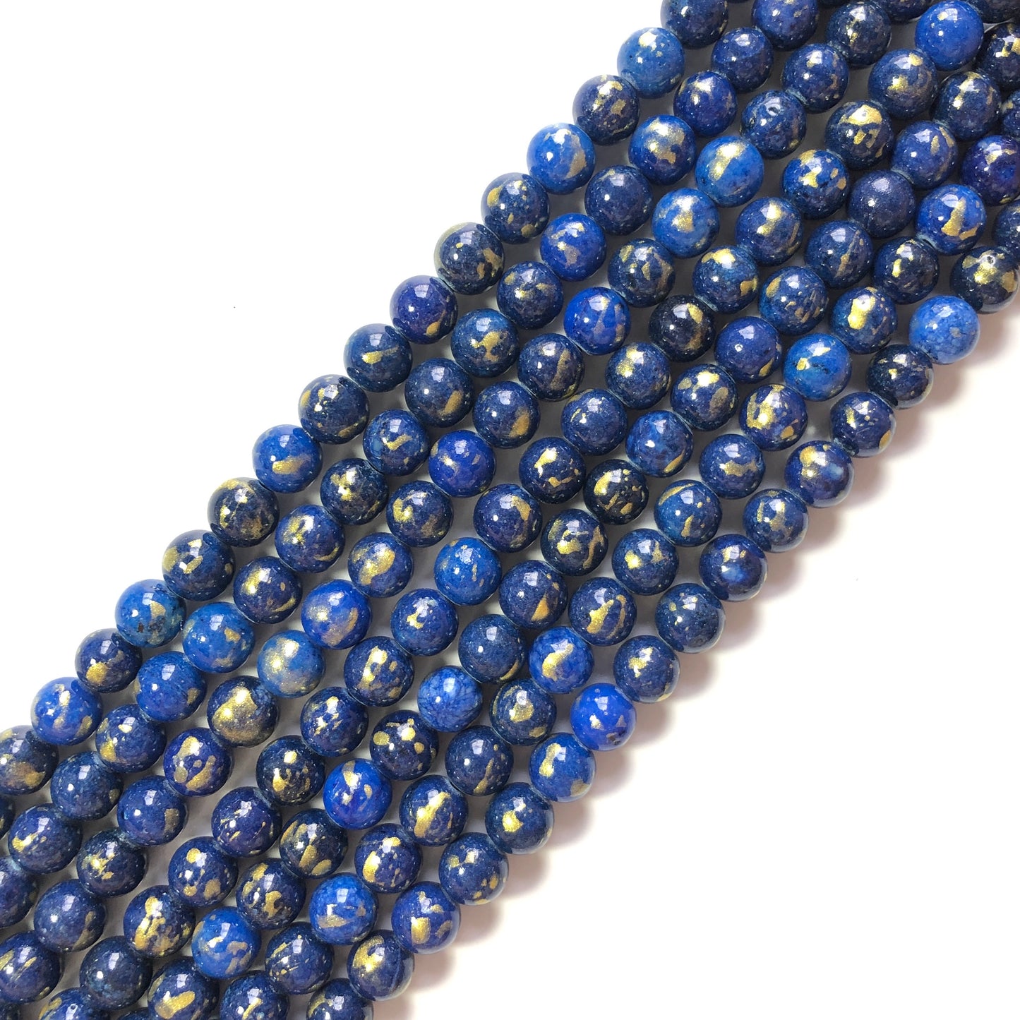 2 Strands/lot 8mm, 10mm Blue Gold Plated Jade Round Stone Beads Stone Beads 8mm Stone Beads Gold Plated Jade Beads Round Jade Beads Charms Beads Beyond