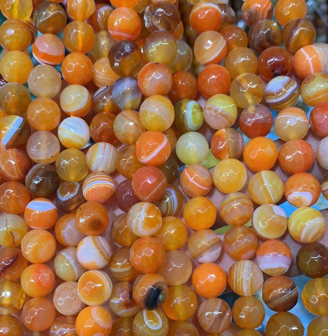2 Strands/lot 10mm Orange & White Faceted Banded Agate Stone Beads Stone Beads Faceted Agate Beads Charms Beads Beyond