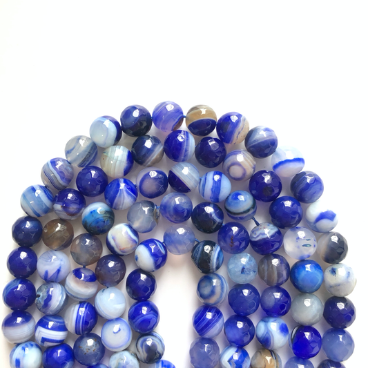 2 Strands/lot 10mm Navy Blue Faceted Banded Agate Stone Beads Stone Beads Faceted Agate Beads Charms Beads Beyond