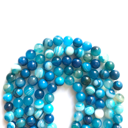 2 Strands/lot 10mm Light Blue Banded Agate Round Stone Beads Stone Beads Round Agate Beads Charms Beads Beyond