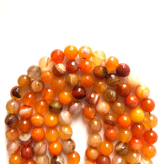 2 Strands/lot 10mm Orange & White Faceted Banded Agate Stone Beads Stone Beads Faceted Agate Beads Charms Beads Beyond