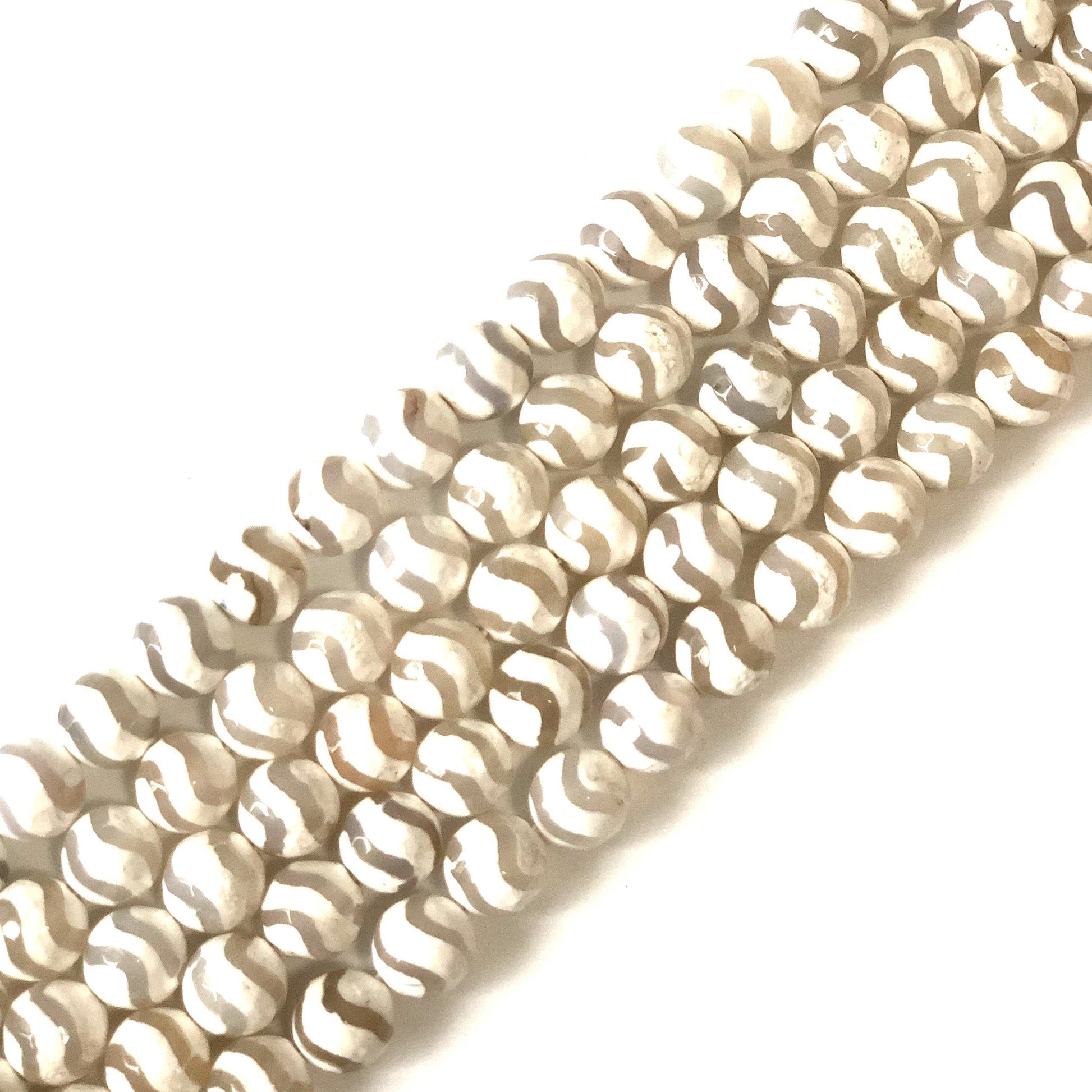 10mm Clear Stripe White Faceted Tibetan Agate Stone Beads Stone Beads Tibetan Beads Charms Beads Beyond