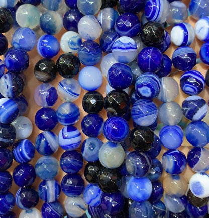 2 Strands/lot 10mm Navy Blue Faceted Banded Agate Stone Beads Stone Beads Faceted Agate Beads Charms Beads Beyond