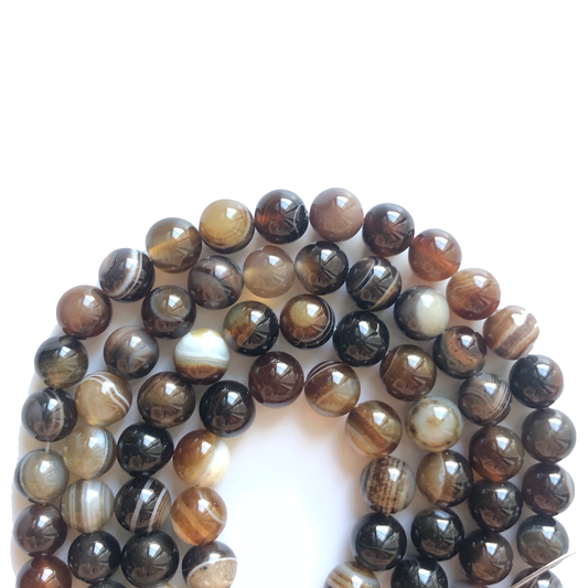 2 Strands/lot 10mm Brown Banded Agate Round Stone Beads Stone Beads Round Agate Beads Charms Beads Beyond