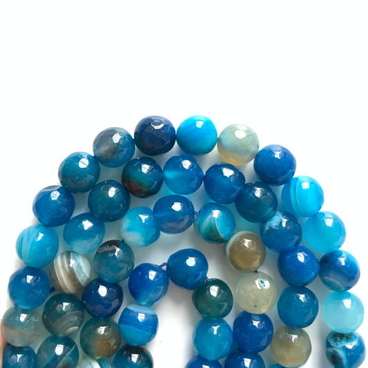 2 Strands/lot 10mm Turquoise Banded Faceted Agate Stone Beads Stone Beads Faceted Agate Beads Charms Beads Beyond