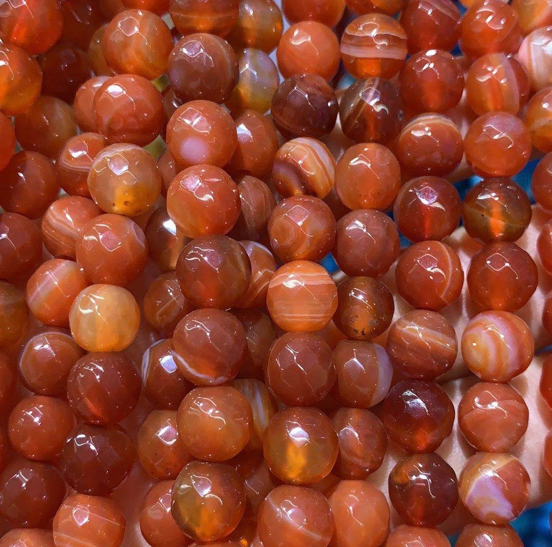 2 Strands/lot 10mm Orange Faceted Banded Agate Stone Beads Stone Beads Faceted Agate Beads Charms Beads Beyond