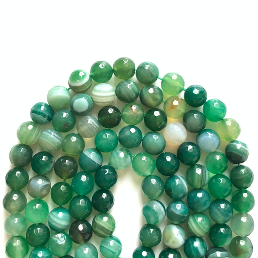 2 Strands/lot 10mm Green Faceted Banded Agate Stone Beads Stone Beads Faceted Agate Beads Charms Beads Beyond