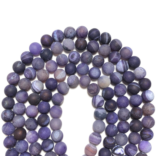 2 Strands/lot 10mm Matte Purple Banded Agate Round Stone Beads Stone Beads New Beads Arrivals Round Agate Beads Charms Beads Beyond