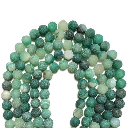 2 Strands/lot 10mm Matte Green Banded Agate Round Stone Beads Stone Beads New Beads Arrivals Round Agate Beads Charms Beads Beyond