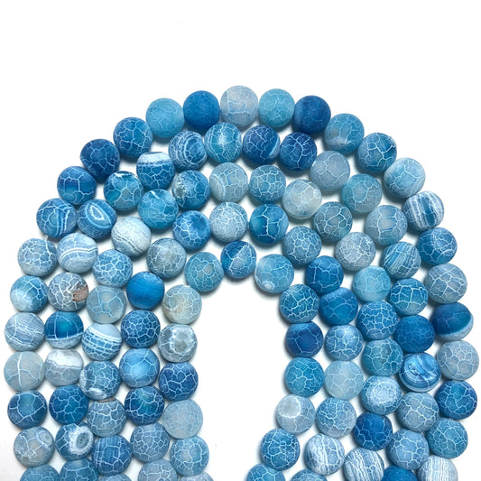 2 Strands/lot 10mm Lake Blue Frosted Matte Cracked Agate Round Stone Beads Stone Beads New Beads Arrivals Round Agate Beads Charms Beads Beyond