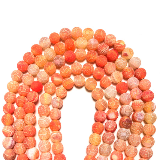 2 Strands/lot 10mm Orange Frosted Matte Cracked Agate Round Stone Beads Stone Beads New Beads Arrivals Round Agate Beads Charms Beads Beyond