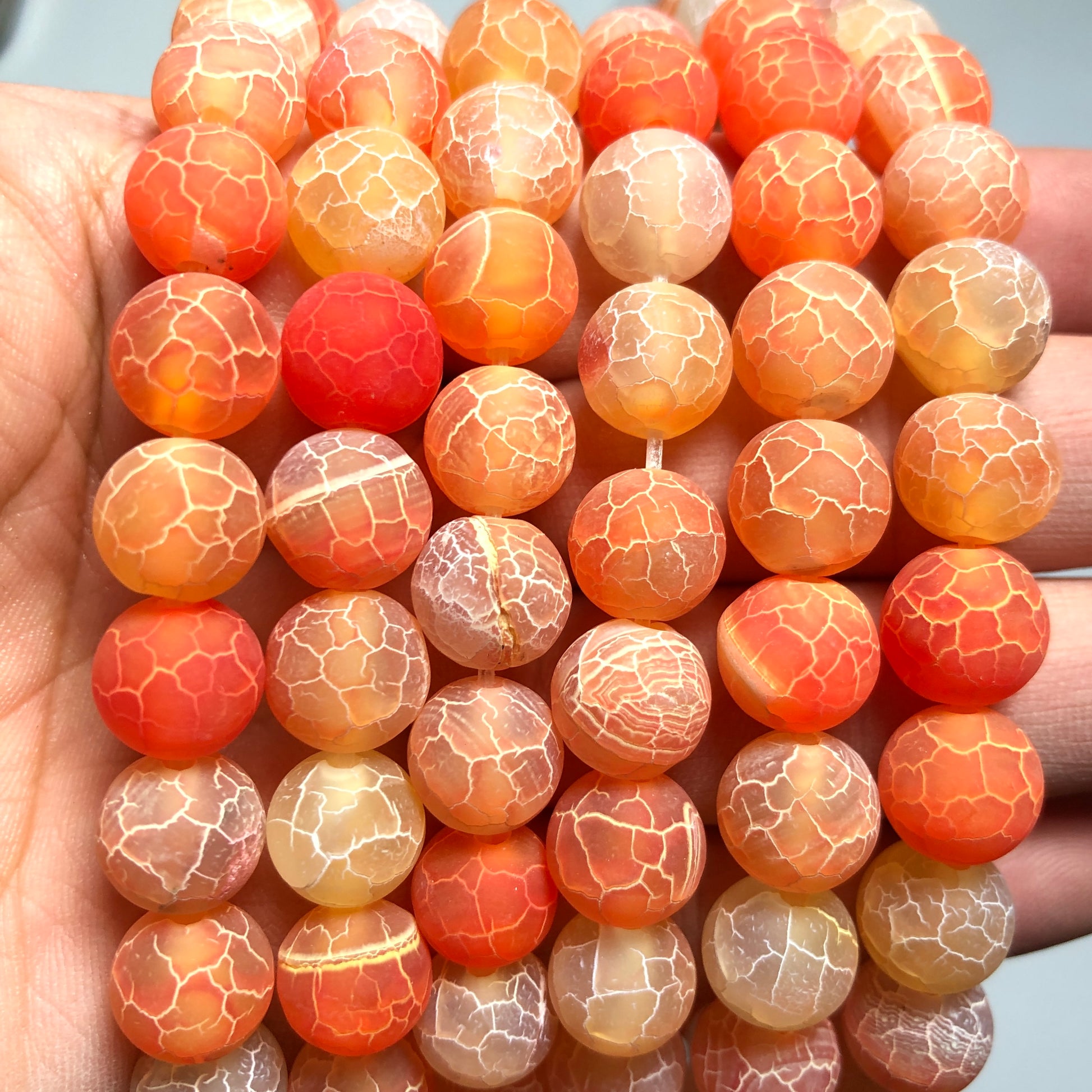 2 Strands/lot 10mm Orange Frosted Matte Cracked Agate Round Stone Beads Stone Beads New Beads Arrivals Round Agate Beads Charms Beads Beyond