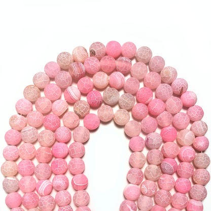 2 Strands/lot 10mm Pink Frosted Matte Cracked Agate Round Stone Beads Stone Beads Breast Cancer Awareness New Beads Arrivals Round Agate Beads Charms Beads Beyond