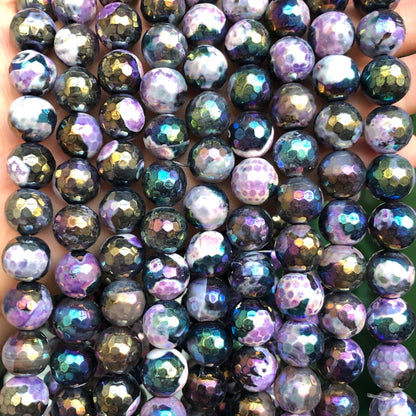 2 Strands/lot 12mm Electroplated AB Purple Black Fire Agate Faceted Stone Beads Electroplated Beads 12mm Stone Beads Electroplated Faceted Agate Beads New Beads Arrivals Charms Beads Beyond