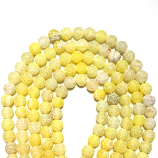 2 Strands/lot 10mm Yellow Frosted Matte Cracked Agate Round Stone Beads Stone Beads New Beads Arrivals Round Agate Beads Charms Beads Beyond