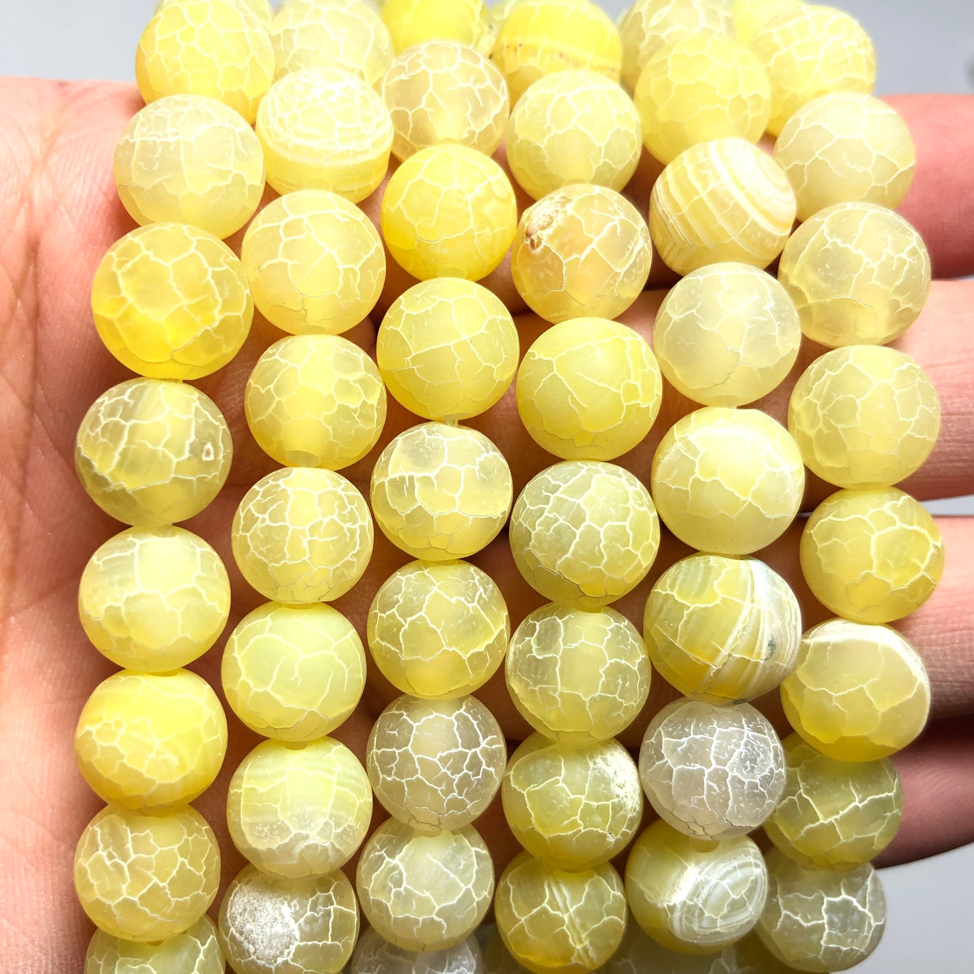2 Strands/lot 10mm Yellow Frosted Matte Cracked Agate Round Stone Beads Stone Beads New Beads Arrivals Round Agate Beads Charms Beads Beyond