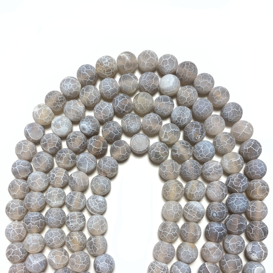 2 Strands/lot 10mm Gray Frosted Matte Cracked Agate Round Stone Beads Stone Beads New Beads Arrivals Round Agate Beads Charms Beads Beyond