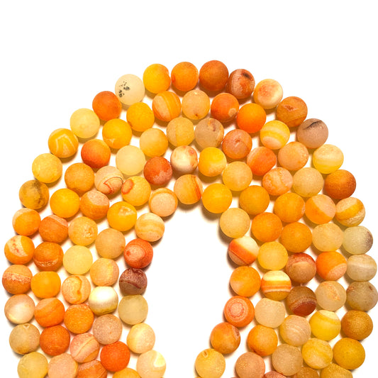 2 Strands/lot 10mm Matte Orange Banded Agate Round Stone Beads Stone Beads New Beads Arrivals Round Agate Beads Charms Beads Beyond