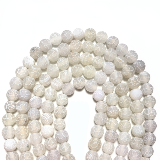2 Strands/lot 10mm White Frosted Matte Cracked Agate Round Stone Beads Stone Beads New Beads Arrivals Round Agate Beads Charms Beads Beyond