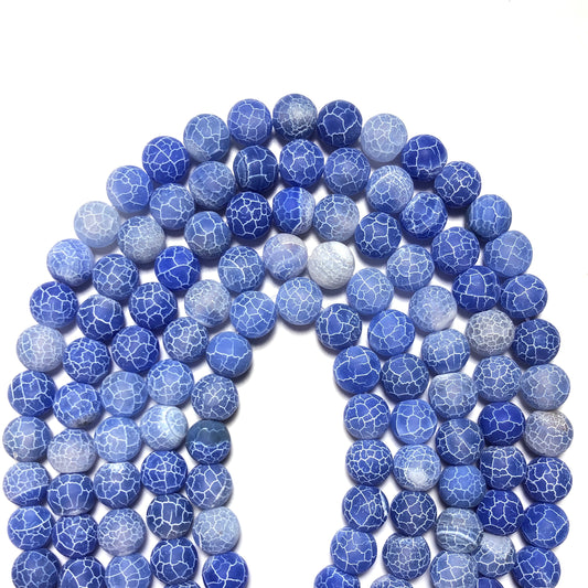 2 Strands/lot 10mm Blue Frosted Matte Cracked Agate Round Stone Beads Stone Beads New Beads Arrivals Round Agate Beads Charms Beads Beyond