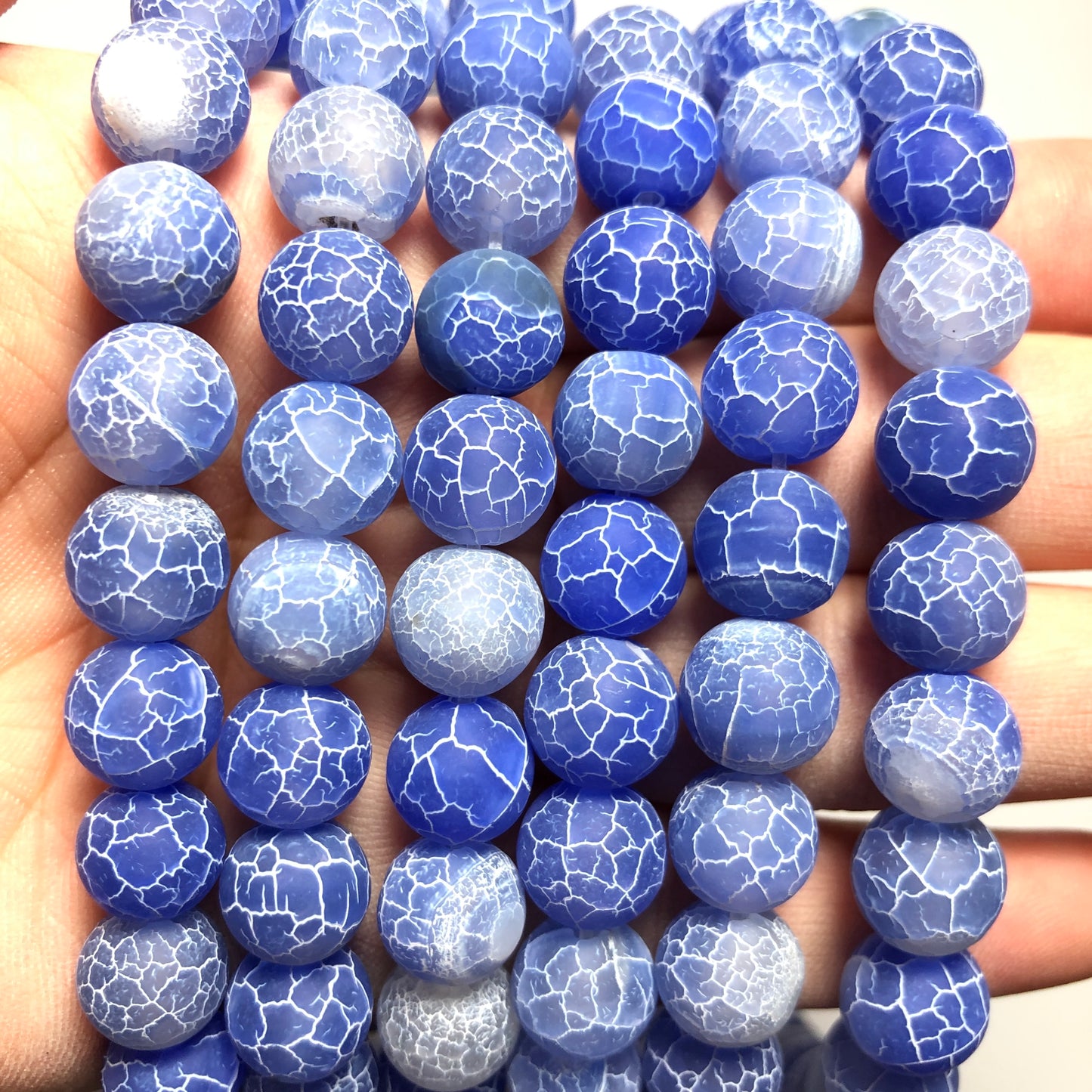 2 Strands/lot 10mm Blue Frosted Matte Cracked Agate Round Stone Beads Stone Beads New Beads Arrivals Round Agate Beads Charms Beads Beyond