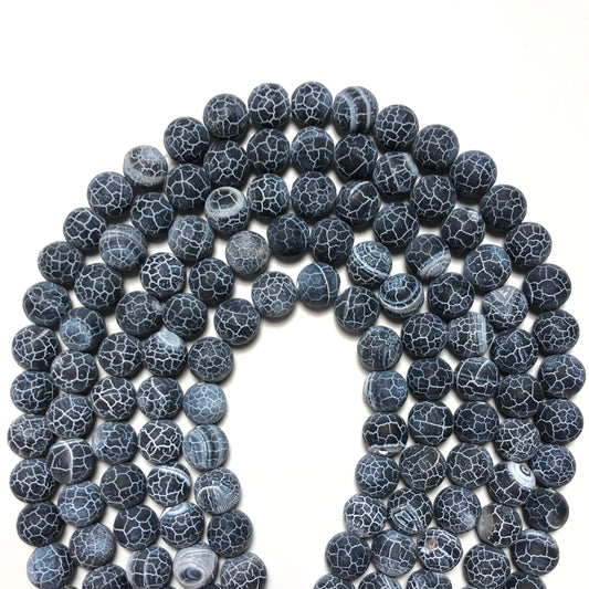2 Strands/lot 10mm Black Frosted Matte Cracked Agate Round Stone Beads Stone Beads New Beads Arrivals Round Agate Beads Charms Beads Beyond