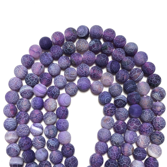 2 Strands/lot 10mm Purple Frosted Matte Cracked Agate Round Stone Beads Stone Beads New Beads Arrivals Round Agate Beads Charms Beads Beyond