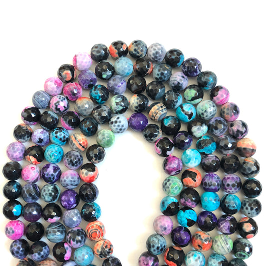 2 Strands/lot 10mm Multicolor Black Faceted Fire Agate Stone Beads Stone Beads Faceted Agate Beads New Beads Arrivals Charms Beads Beyond