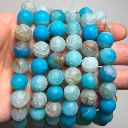 2 Strands/lot 10mm Matte Blue Dragon Agate Round Stone Beads Stone Beads Faceted Agate Beads Charms Beads Beyond
