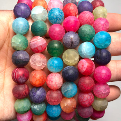 2 Strands/lot 10mm Matte Multicolor Dragon Agate Round Stone Beads Stone Beads Faceted Agate Beads Charms Beads Beyond