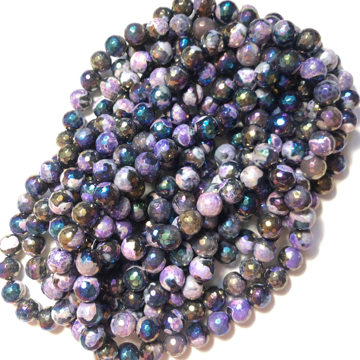2 Strands/lot 12mm Electroplated AB Purple Black Fire Agate Faceted Stone Beads Electroplated Beads 12mm Stone Beads Electroplated Faceted Agate Beads New Beads Arrivals Charms Beads Beyond