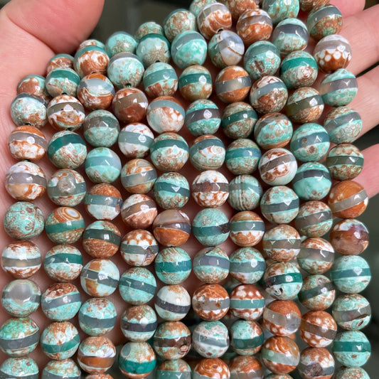 10mm Clear Line Green Brown Tibetan Agate Faceted Stone Beads Stone Beads New Beads Arrivals Tibetan Beads Charms Beads Beyond