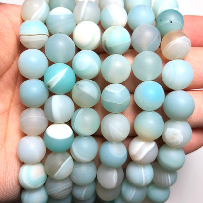 2 Strands/lot 10mm Light Blue Stripe Botswana Agate Matte Stone Round Beads Stone Beads New Beads Arrivals Round Agate Beads Charms Beads Beyond