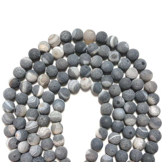 2 Strands/lot 10mm Matte Black Banded Agate Round Stone Beads Stone Beads New Beads Arrivals Round Agate Beads Charms Beads Beyond