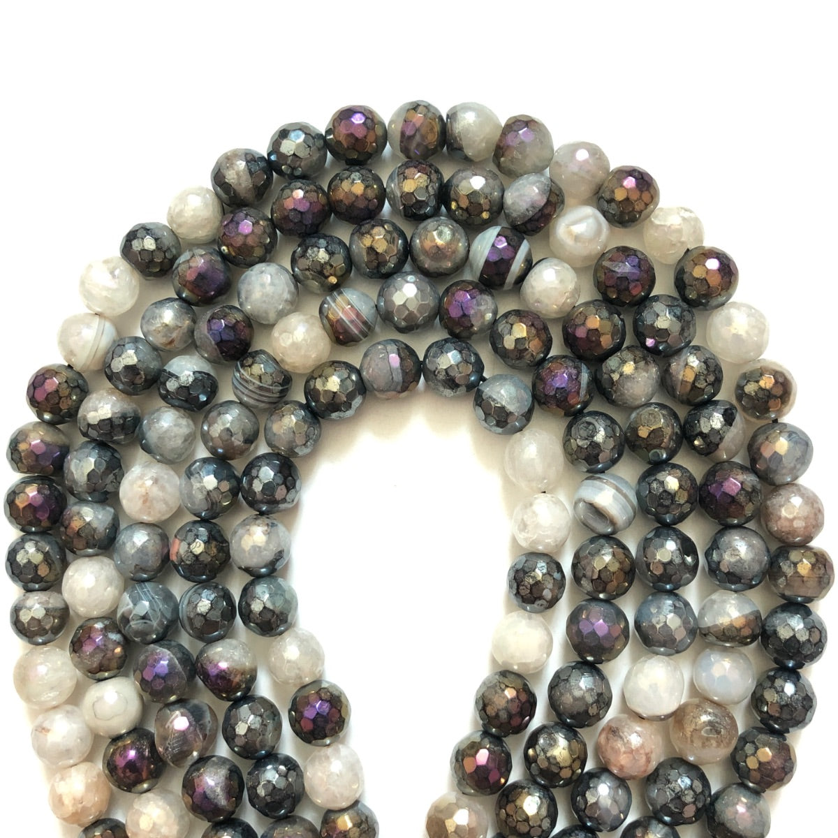 2 Strands/lot 10mm Electroplated AB Black White Banded Agate Faceted Stone Beads Electroplated Beads Electroplated Faceted Agate Beads New Beads Arrivals Charms Beads Beyond