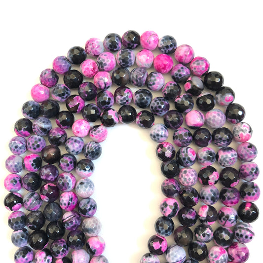 2 Strands/lot 10mm Fuchsia Black Faceted Fire Agate Stone Beads Stone Beads Breast Cancer Awareness Faceted Agate Beads New Beads Arrivals Charms Beads Beyond