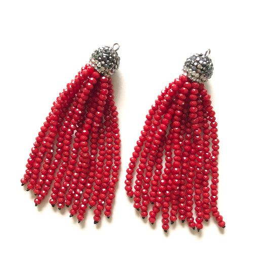 3pcs/lot Red Crystal Tassel Pendant for Jewelry Making Crystal Tassels Charms Beads Beyond